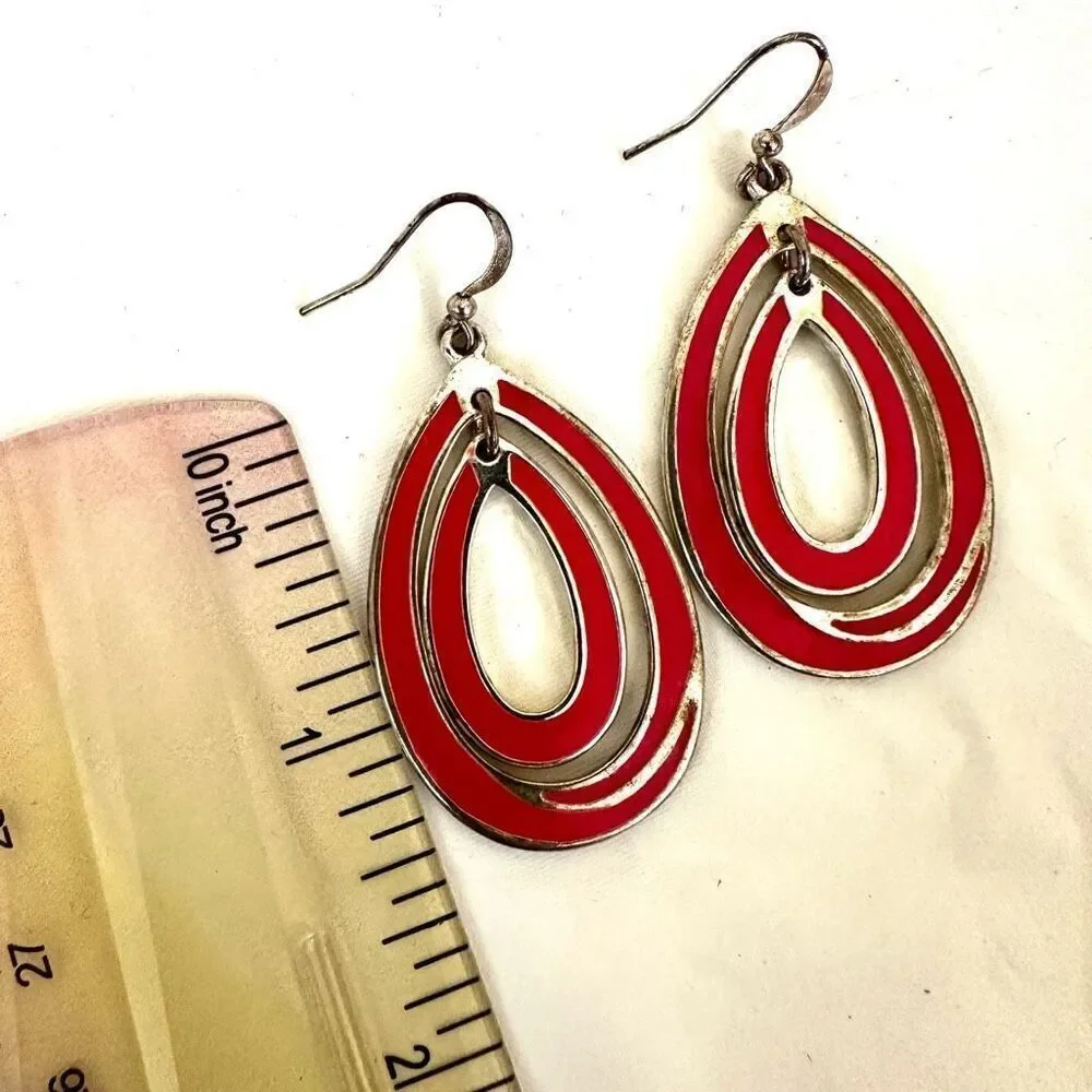 Pink and silver tone double teardrop earrings